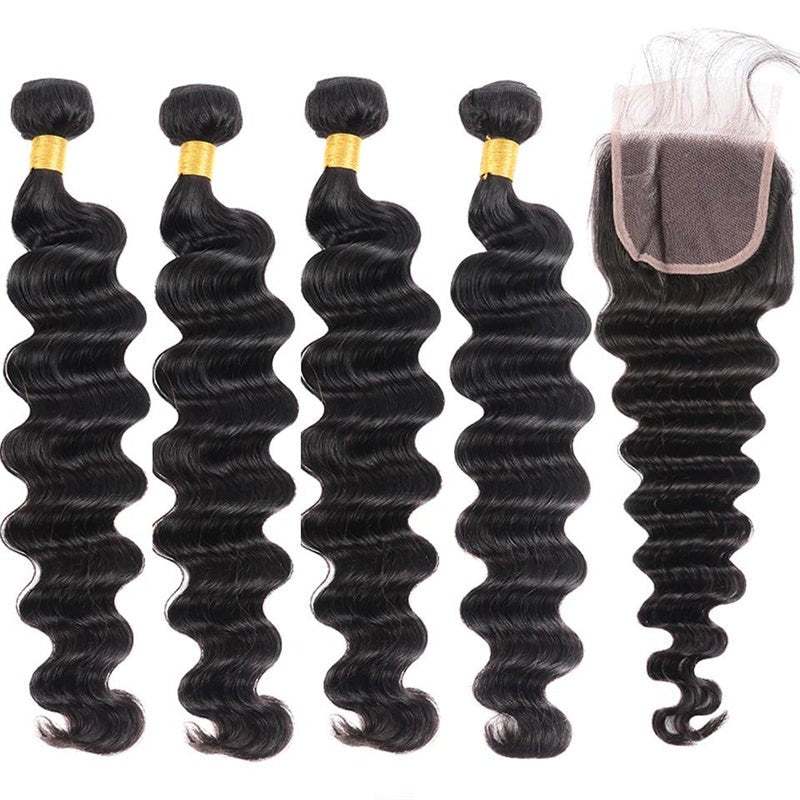 Peruvian Human Hair Virgin Loose Deep Wave 4 Bundles With 4x4 Lace Closure - Perismoda Hair