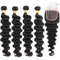 Peruvian Human Hair Virgin Loose Deep Wave 4 Bundles With 4x4 Lace Closure - Perismoda Hair