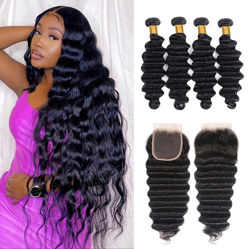 Peruvian Human Hair Virgin Loose Deep Wave 4 Bundles With 4x4 Lace Closure - Perismoda Hair