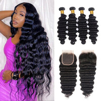 Peruvian Human Hair Virgin Loose Deep Wave 4 Bundles With 4x4 Lace Closure - Perismoda Hair