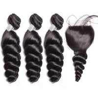 Peruvian Loose Wave Virgin Human Hair 3 Bundles With 4x4 Lace Closure - Perismoda Hair