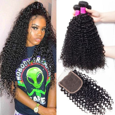 Peruvian Virgin Hair Curly Wave 4 Bundles With 4x4 Lace Closure - Perismoda Hair