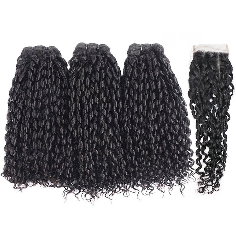 Pixie Curly 3 Bundles with 4x4 Lace Closure Indian Hair - Perismoda Hair