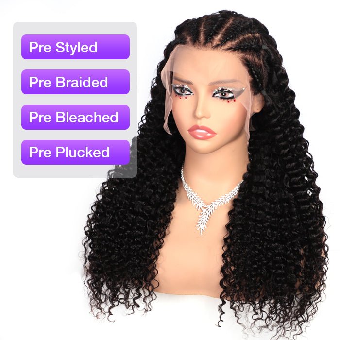 Pre Braided Curly Wig 13x6 Full HD Lace Frontal Wigs With Pre Bleached Knots - Perismoda Hair
