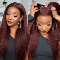 Perismoda Reddish Brown Kinky Straight 7x5 Invisible Knot Glueless Virgin Human Hair Wig