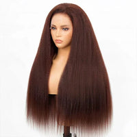 Perismoda Reddish Brown Kinky Straight 7x5 Invisible Knot Glueless Virgin Human Hair Wig