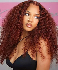 Perismoda #33 Reddish Brown Water Wave 13x4 Lace Front Wig Dark Auburn Colored Human Hair Wig