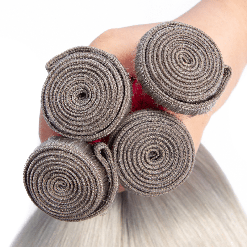 Silver Grey Straight 3 Bundles With 4x4 Closure 100% Remy Human Hair - Perismoda Hair