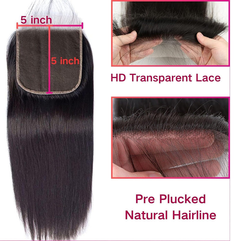 Perismoda Straight Hair 5x5 Transparent HD Lace Closure Virgin Human Hair Frontal Closure