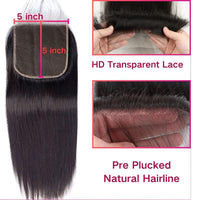 Perismoda Straight Hair 5x5 Transparent HD Lace Closure Virgin Human Hair Frontal Closure