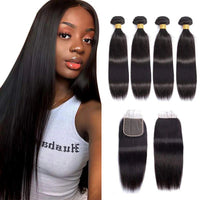Straight Hair 4 Bundles with 4x4 Lace Closure 100% Human Hair - Perismoda Hair