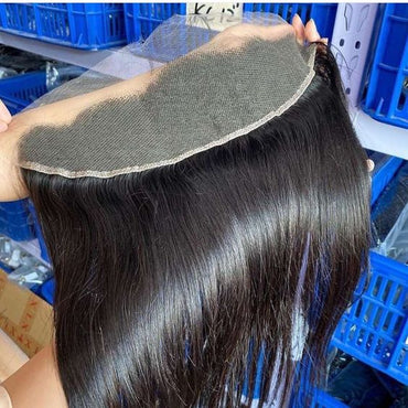 Straight Human Hair Bundles With Frontal Transparent 13x4 Lace Closure 12A Grade Hair - Perismoda Hair