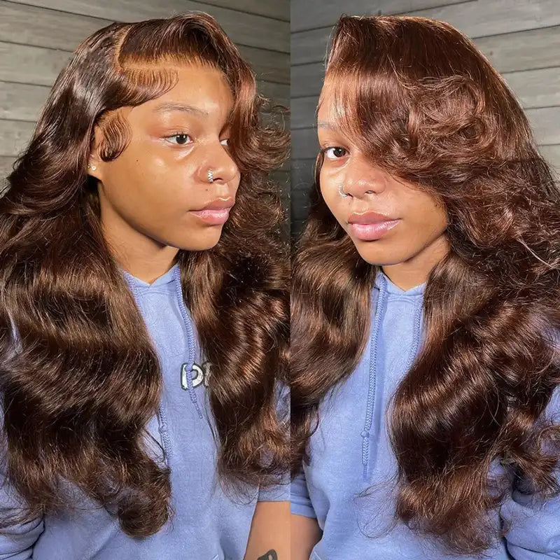 Perismoda Chocolate Brown Color Body Wave Wig 13x4 Lace Front Wig Human Hair