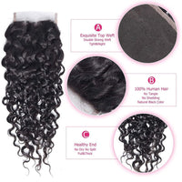 Water Wave 4x4 Lace Closure Human Hair Virgin Human Hair Swiss Lace Closures Natural Black Color For Women - Perismoda Hair