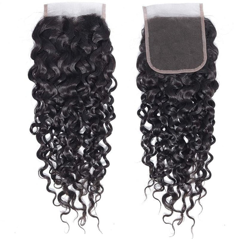 Water Wave 4x4 Lace Closure Human Hair Virgin Human Hair Swiss Lace Closures Natural Black Color For Women - Perismoda Hair