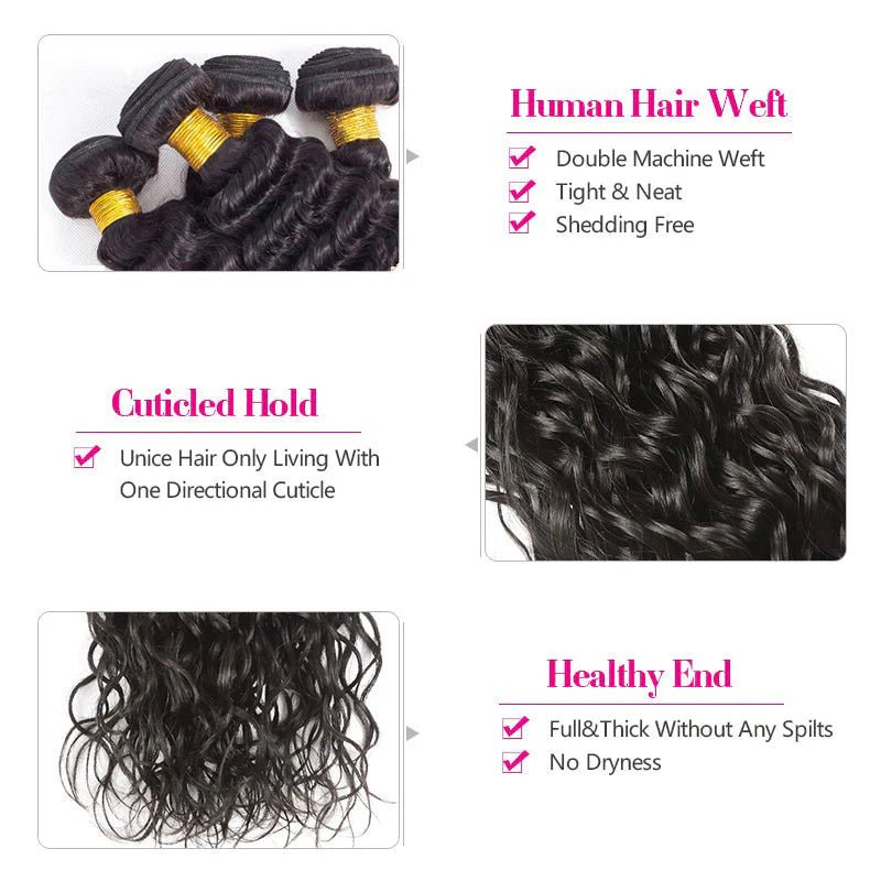 Water Wave Hair 4 Bundles With 4x4 Lace Closure 100% Virgin Human Hair - Perismoda Hair