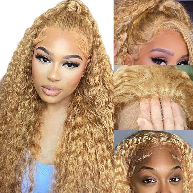 Water Wave Human Hair Wig Honey Blonde 13x4 Transparent Lace Wig Human Hair Wig For Black Women - Perismoda Hair