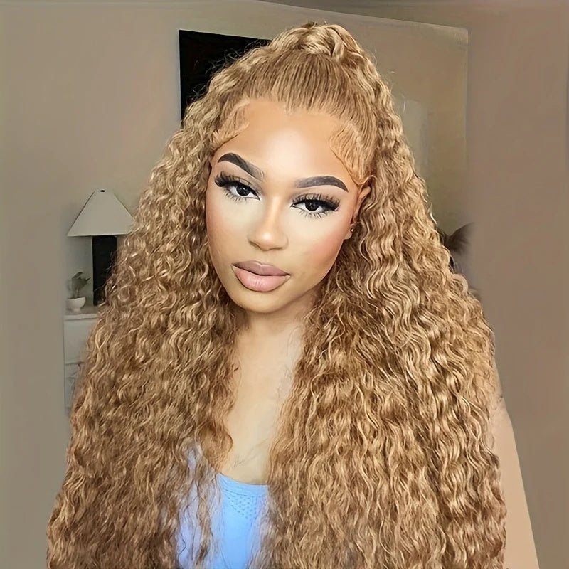 Water Wave Human Hair Wig Honey Blonde 13x4 Transparent Lace Wig Human Hair Wig For Black Women - Perismoda Hair