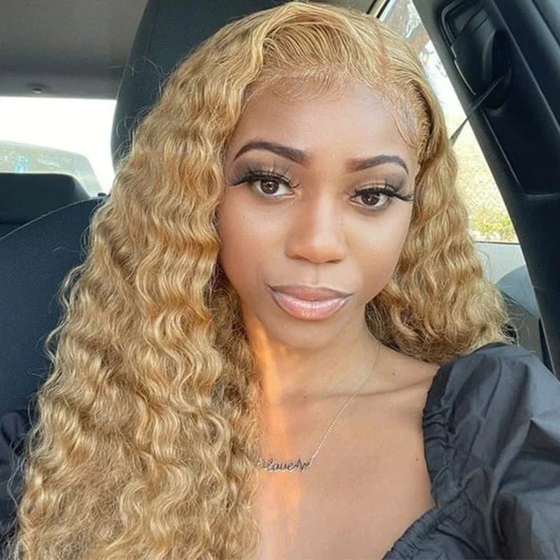 Water Wave Human Hair Wig Honey Blonde 13x4 Transparent Lace Wig Human Hair Wig For Black Women - Perismoda Hair