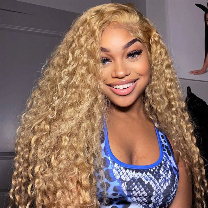Water Wave Human Hair Wig Honey Blonde 13x4 Transparent Lace Wig Human Hair Wig For Black Women - Perismoda Hair