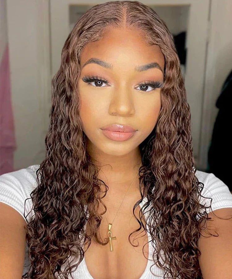 Perismoda Hair #4 Dark Brown Invisible Strap 360 Drawstring 100% human hair Lace wig Bleached Knot Pre-Cut Lace Water Wave Wig