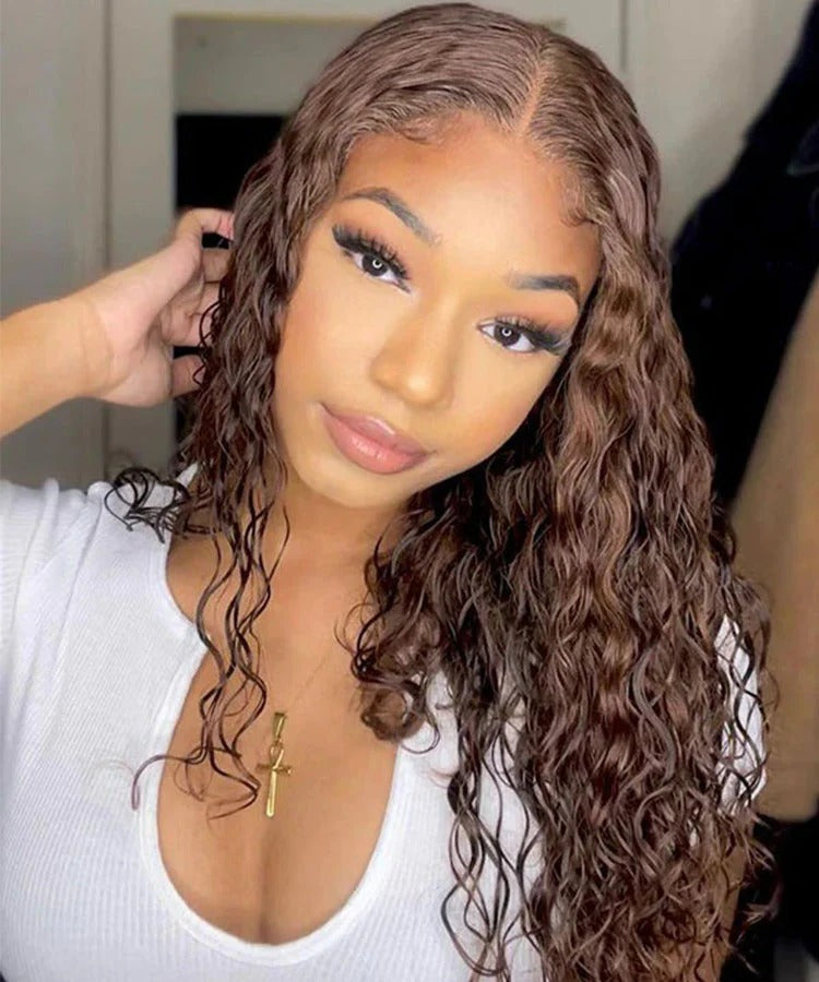 Perismoda Hair #4 Dark Brown Invisible Strap 360 Drawstring 100% human hair Lace wig Bleached Knot Pre-Cut Lace Water Wave Wig