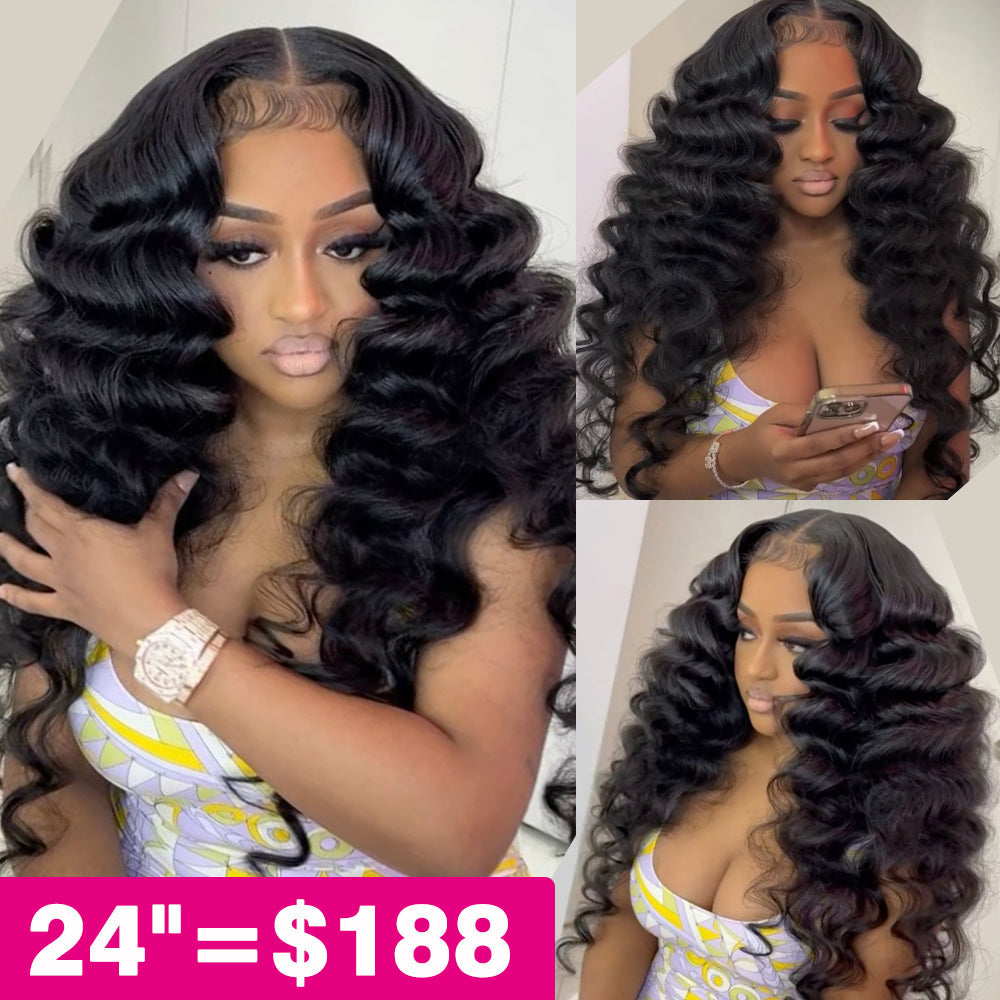 Perismoda 300% Density Luxury Bouncy Wavy Virgin Human Hair Transparent Lace Front Wig Pre-Plucked Hairline