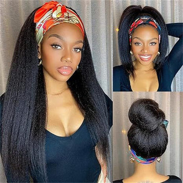 Leomoda Headband Wig Yaki Straight Human Hair Wigs 150% Beginner Friendly Half Wig
