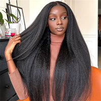 Kinky Straight Transparent Lace Front Wig 6x6 Lace Closure Wigs Human Hair for Black Women 180% Density - Perismoda Hair